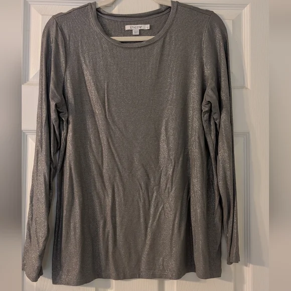 Chico's Shimmering Silver Long Sleeve Top - Picture 1 of 4